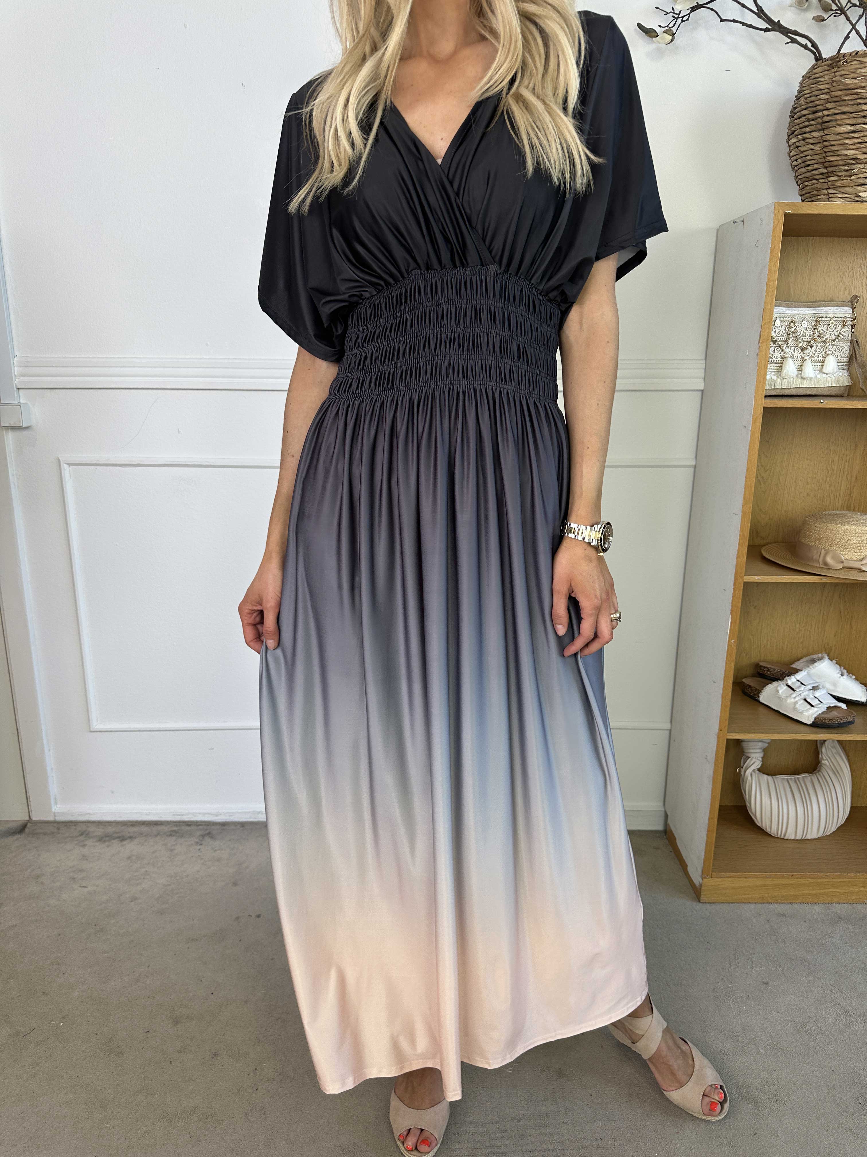 Pams Fade - Lang flerfarvet elastisk kjole